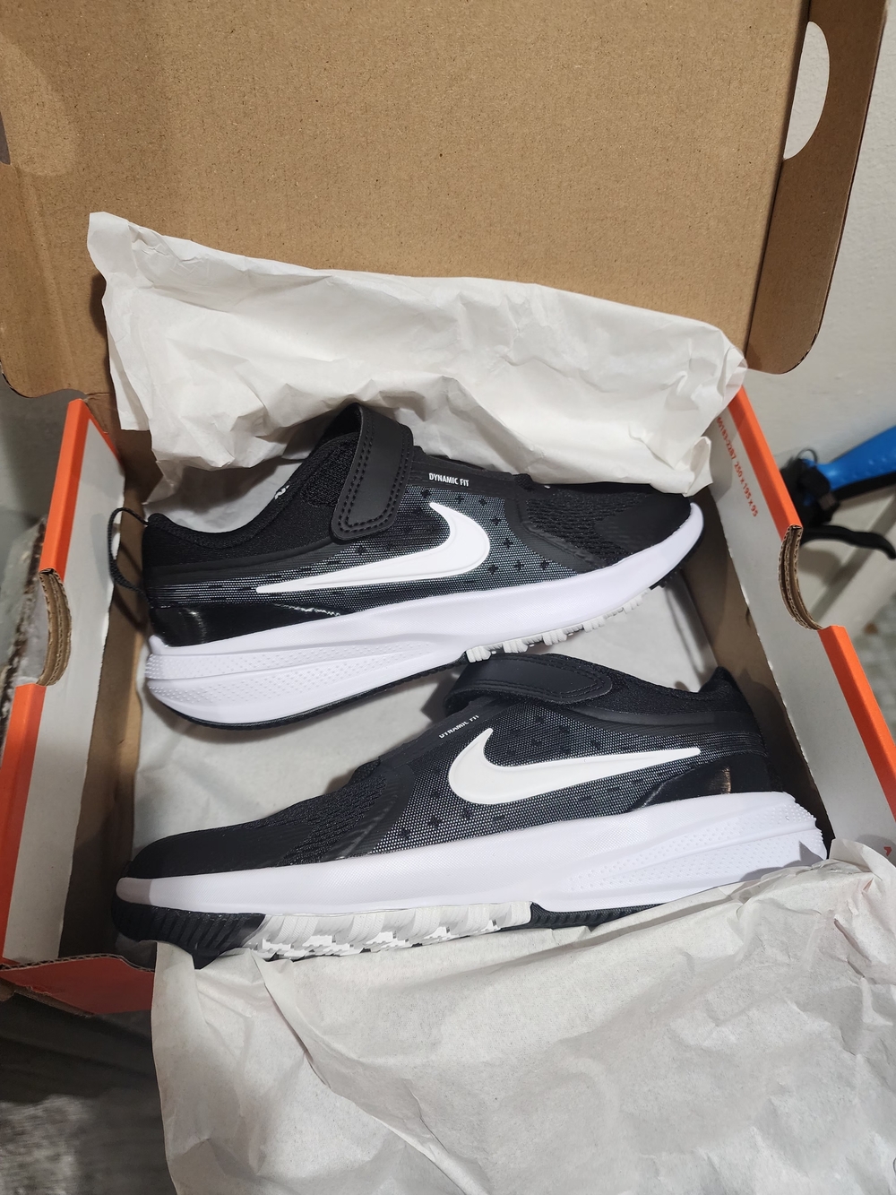 Nike Kids Black and White Hook-and-Loop Athletic Sneakers